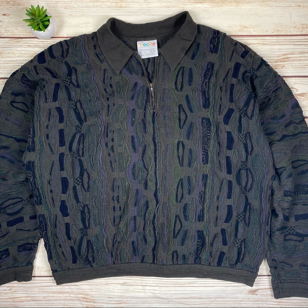 Vintage 90’s Coogi Authentic 3/4 zip front Henley Sweater